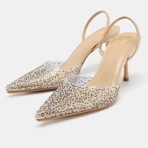 Zara Pearl embellished silver slingback heels size 11